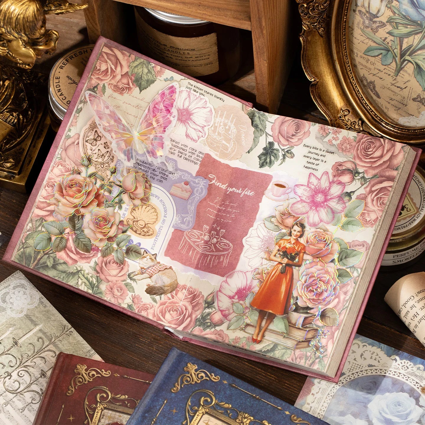 TIANZI 192Pcs Vintage Diary Album Background Paper DIY Scrapbooking Junk Journal Stationery Supplies Colored Decoration Material Qme