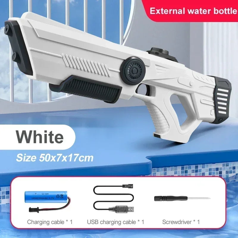 Electric Water Guns Powerful Squirt Automatic Water Suction Water Blasters Summer Outdoor Beach Toy For Kids Boys Birthday Gifts Qme White-Y1