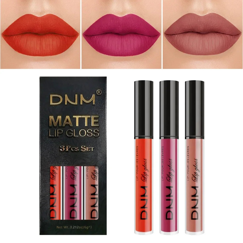 3pcs/set Liquid Lipsticks Waterproof Long Lasting Cosmetic Red Blue Purple Matte Lip Gloss Nude Lip Tint Stain Makeup Qme 03