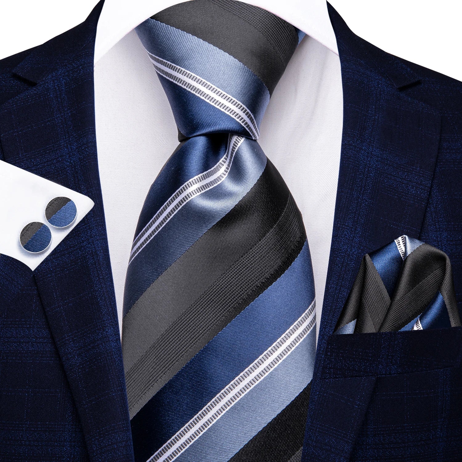 Hi-tie Light Blue Striped Business Mens Tie Jacquard Necktie Qme N-3830