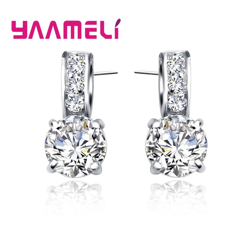 925 Sterling Silver Color Bridal Jewelry Set Classic Cubic Zircon Crystal Pendant Necklace Stud Earrings for Women Girls Gift Qme
