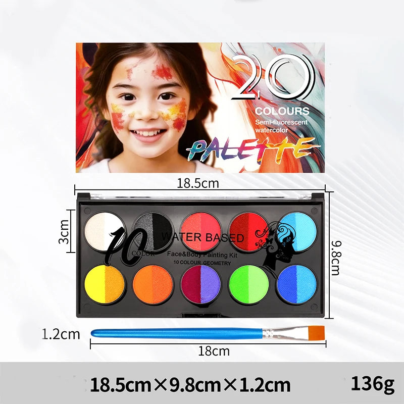 10-grid Double Water-soluble Body Painting Crayons Brush Vibrant Qme 10