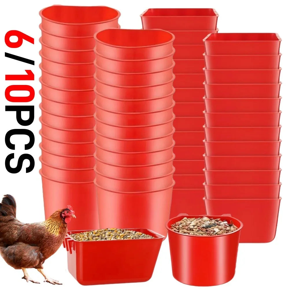 6/10PCS Chickens Feeder Hanging Plastic Chicken Coop Feeding Drinking Bowl Poultry Duck Goose Water Dispenser Chickens Supplies Qme
