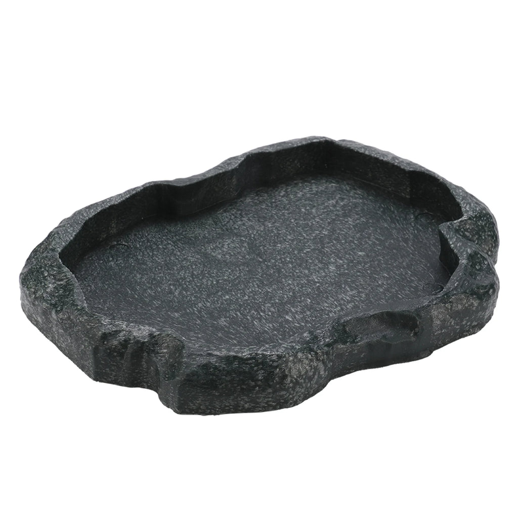 Tortoise Turtle Food Water Bowl ABS Resin Feeder Dish Rock Style Durable Reptile Feeding Bowl Terrarium Accessories Qme