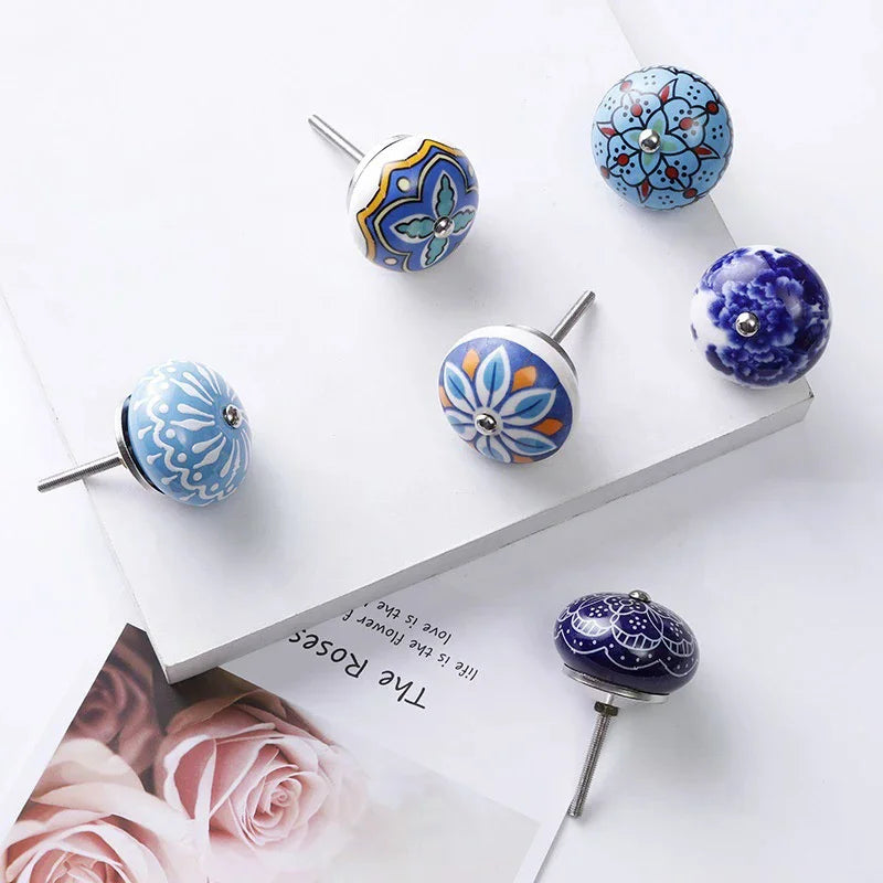 1PCS Multicolor Ceramic Knobs For Cupboard Cabinet Dresser And Furniture Antique Floral Drawer Handle Pull Door Knob Qme