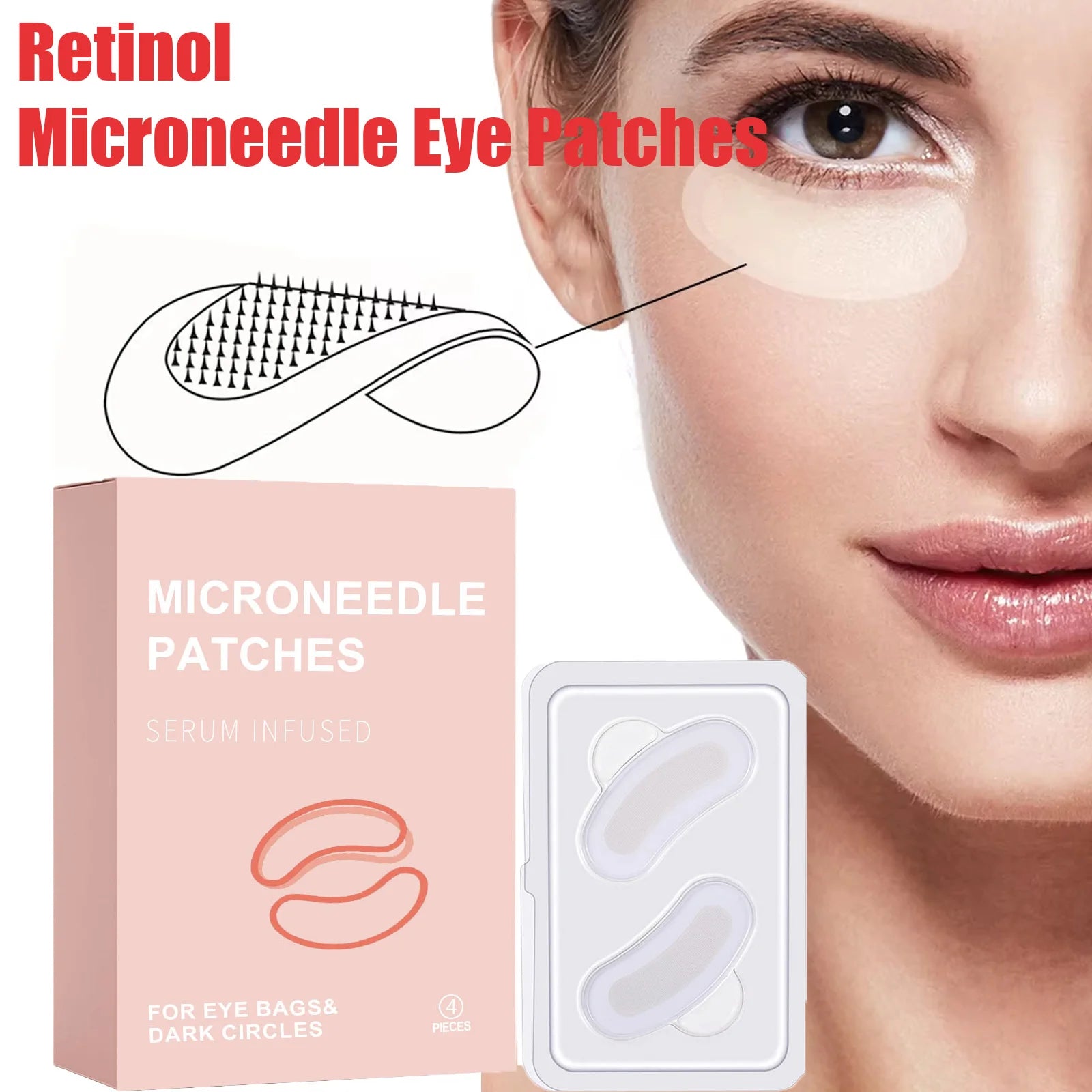 0.25mm Retinol Microneedle Eye Patches Mask Reduce Dark Circle & Eye Bags Anti-Aging Firming Patches Forehead & Smile Line Patch Qme