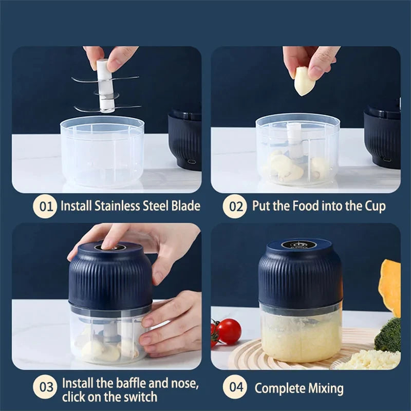 Mini Electric Vegetable Chopper- Rechargeable USB Garlic Crusher Food Qme