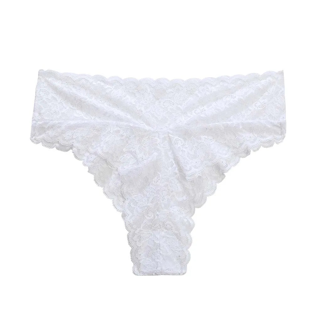 Soft Mid Waist Lace Panties Flower Transparent Underwear Women Qme White S 1pc