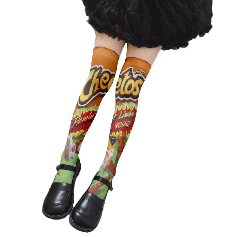 Fun Snacks Food Women's Stockings Skateboard Teen Harajuku Fashion Qme style6 One Size