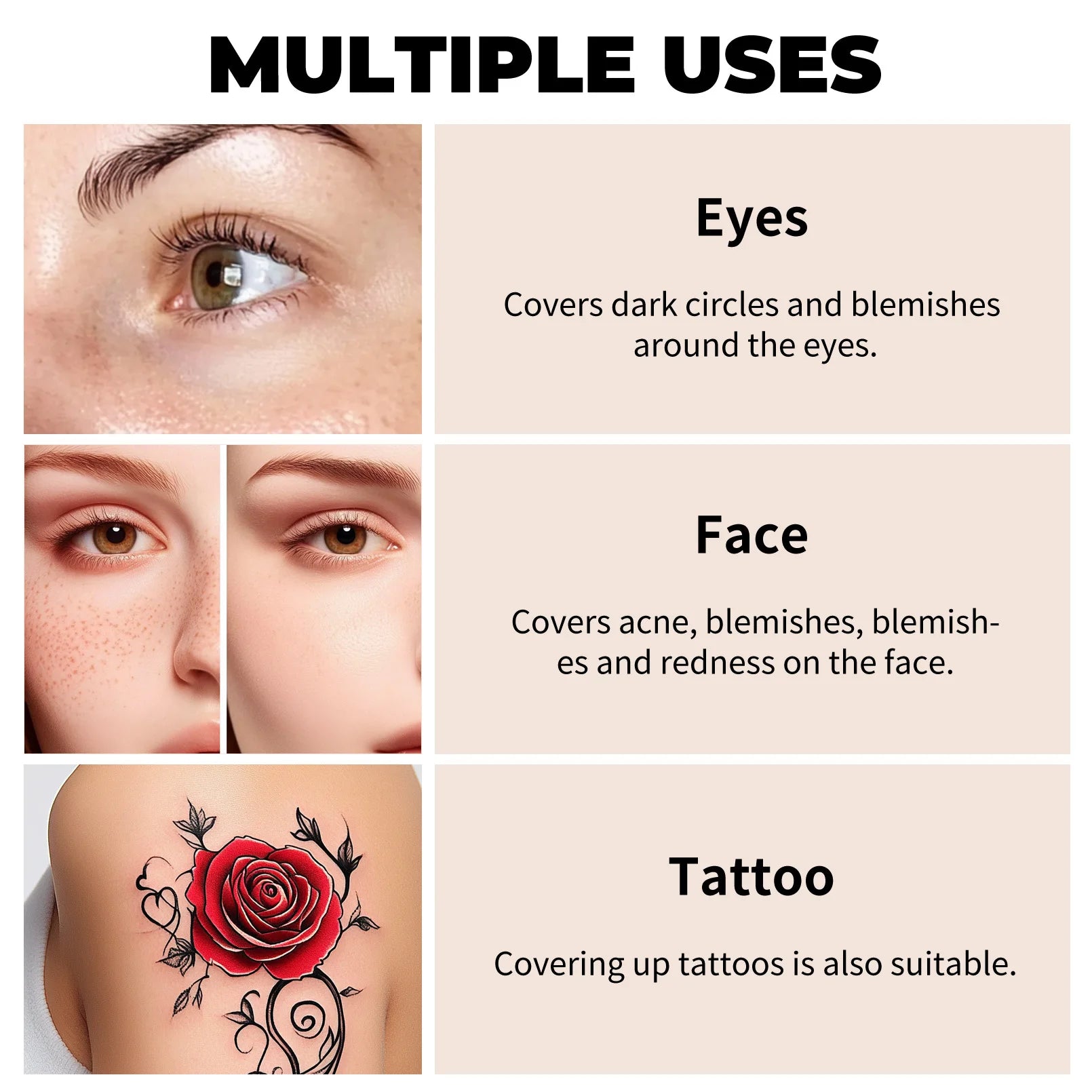 Waterproof Full Coverage Concealer for Tattoos, Scars - Natural Finish Foundation for All Skin Tones & Types Qme