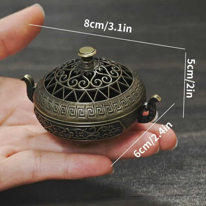 Mini Metal Incense Burner Retro Ornate Pagoda Fu Pouch Lotus Styles Qme style1