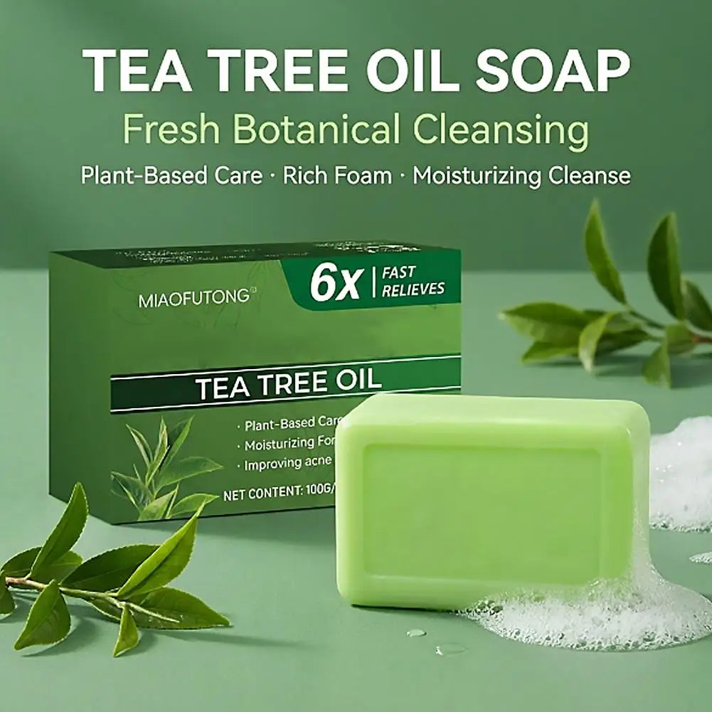 Natural Tea Tree Oil Soap Body Skin Cleaning Gentle Exfoliating Bar Qme