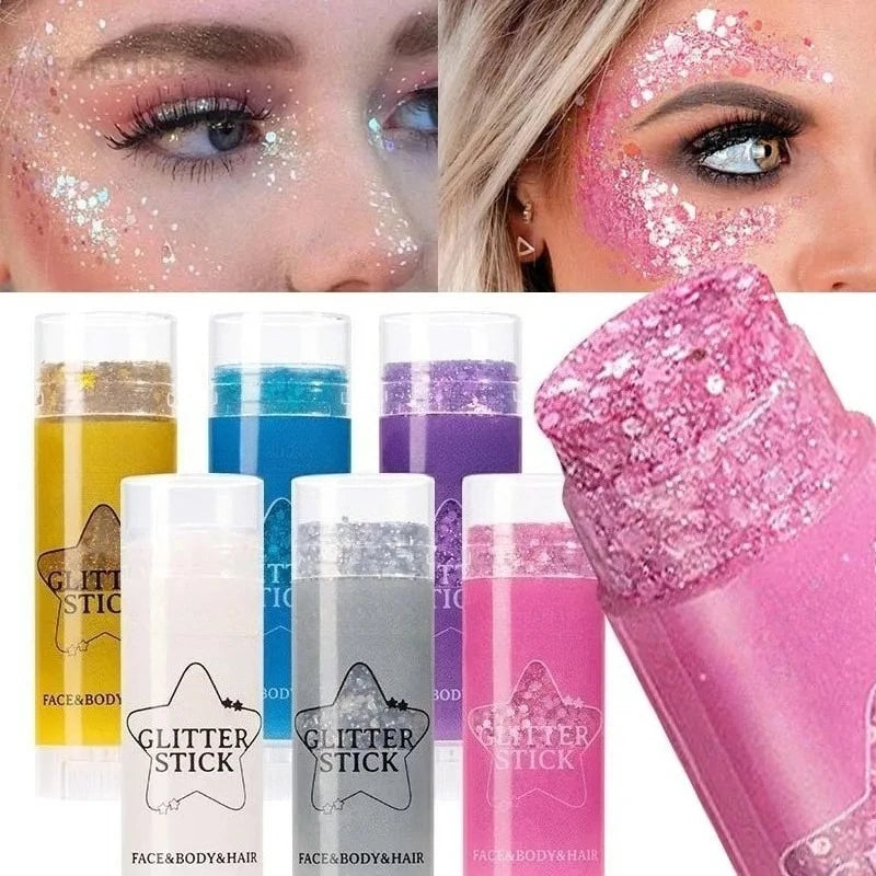 Sparkling Sequins Glitter Gel Stick Highgloss Shine White Pearl Pink Eyeshadow Glitter Face Body Painting Brighten Stage Makeup Qme