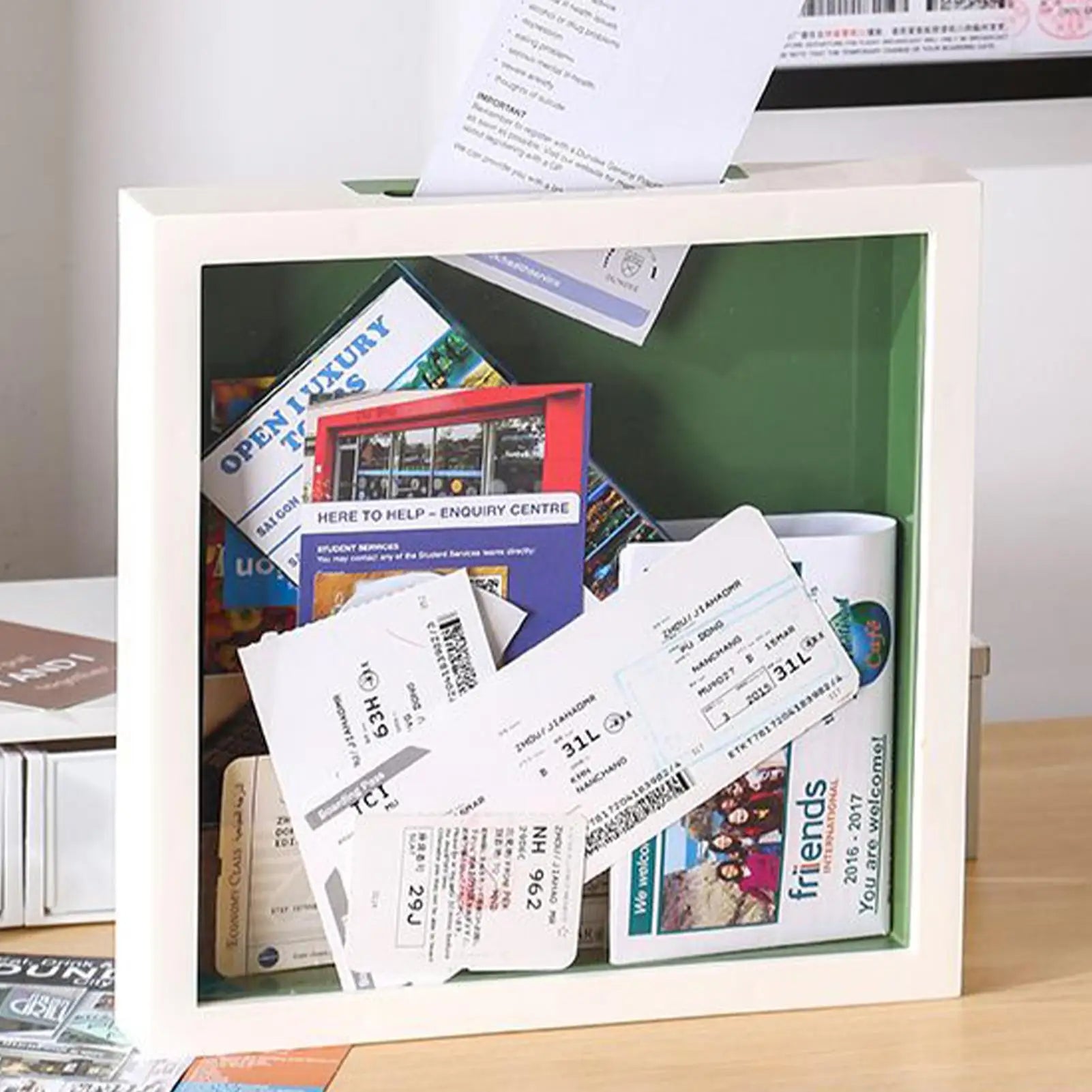 Shadow Box Slot Travel Ticket Card Memory Clear Display Case Home Qme