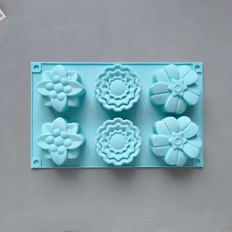 6 Cavity Flowers Silicone Mold DIY Handmade Fondant Cake Baking Qme Blue