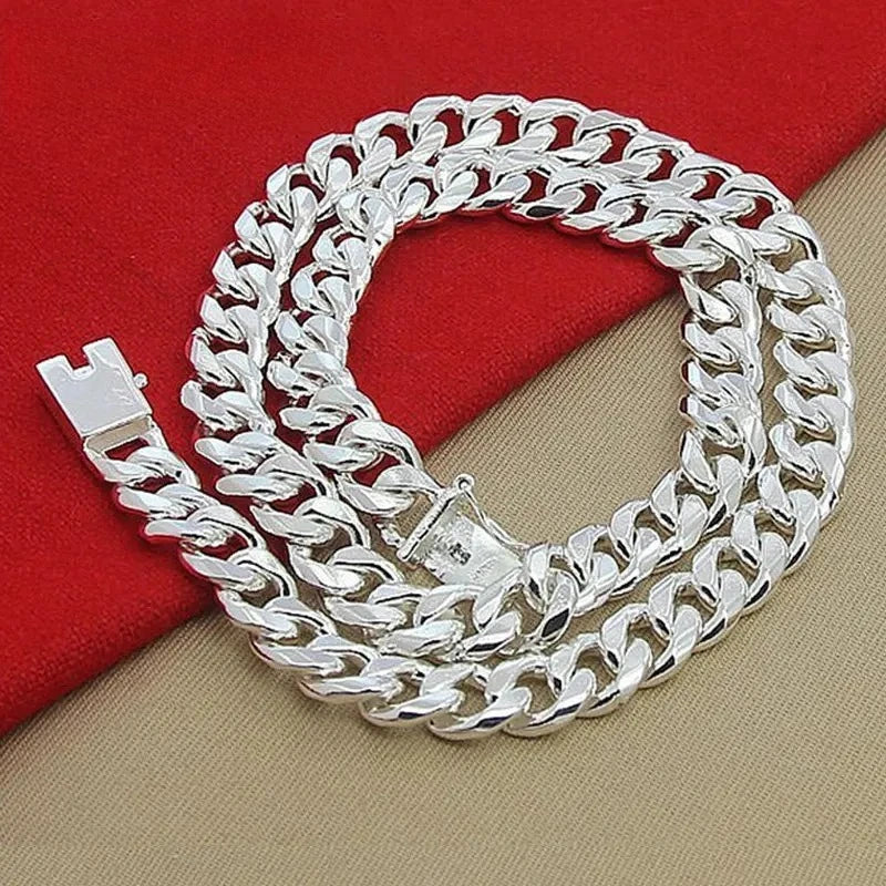 925 Silver Man Necklace 10MM - 20/22/24 Inches Cuban Chain Necklace for Women Fashion Wedding Jewelry Christmas Accessories Qme