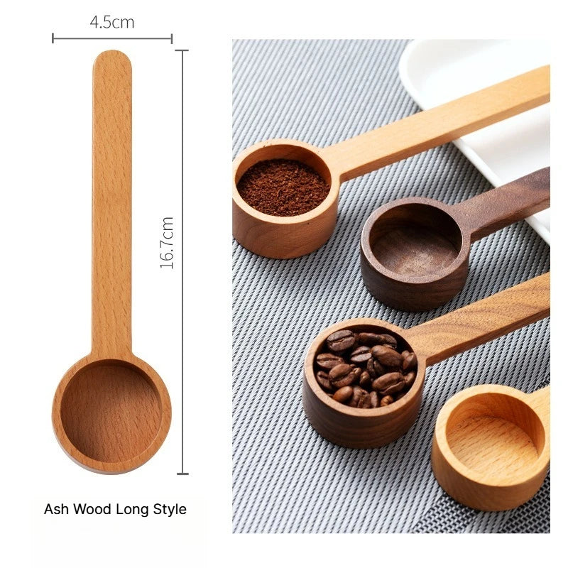 A Black Walnut Wood Coffee Measuring Spoon, Solid Wood Weight Scoop for Coffee Powder Milk Powder Precise Gram Scale Spoon Qme Beech long