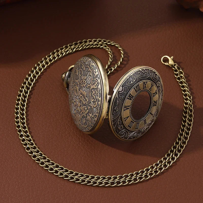 2026 Vintage Bronze Romantic English Vintage Classic Pattern Pocket Watch Roman Numerals Antique Pocket Watch Father's Day Gift Qme