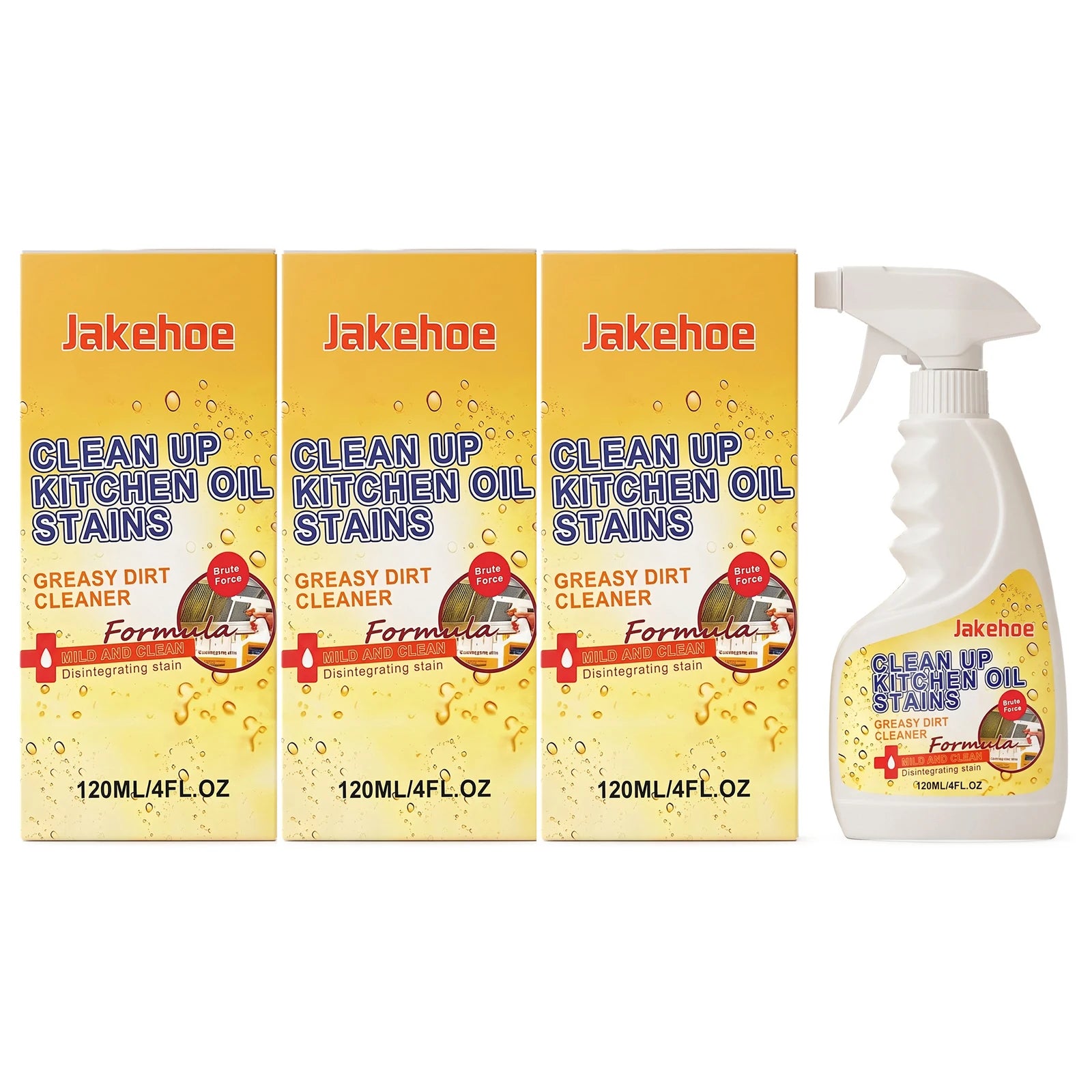 Kitchen Grease Stain Remover Spray Dissolve Caked Cooking Grease Remove Food Residue Fast-Acting Multi-surface Gentle Degreaser Qme 3 x 120ml Boxed