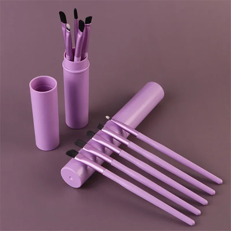 5pcs/set Makeup Brushes In Barrels Portable Set Eye Shadow Brushes Eyebrow Brush Lip Brush Nose Shadow Brush Face Makeup Brushes Qme