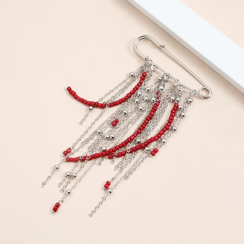 Fashion Exaggerated Beads Beaded Fringed Chain Brooch Retro Design Suit Pin Pendant Fixed Pin Party Jewelry Accessories Gifts Qme