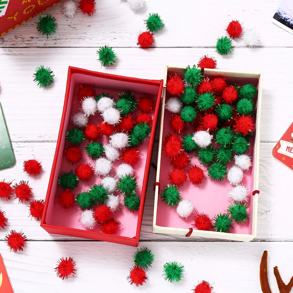 100/200 glitter fur balls, colorful 0.39inch sequined plush white, green and red decorative balls, suitable for handmade, holida Qme