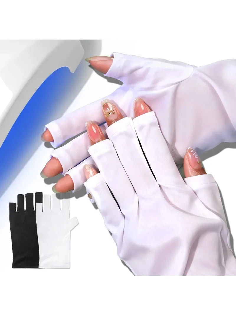 Anti UV Gloves Gel Professional Protection Gloves For ManicuresProtect Hands Nail Art Stretchy Fingerless Glove For Home Outdoor Qme 1pair-white