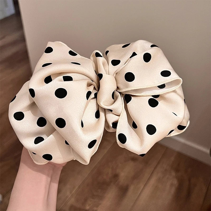 Polka Dot Bubble Hairpin Retro Fashionable Satin Spring Clip Korean Qme WHITE