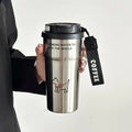 Cute Insulated Coffee Mug St Portable Dual Drink Mouth Women's High Aesthetic Value Water Cup Heat Preservation Cup Qme 401-500ml Silver