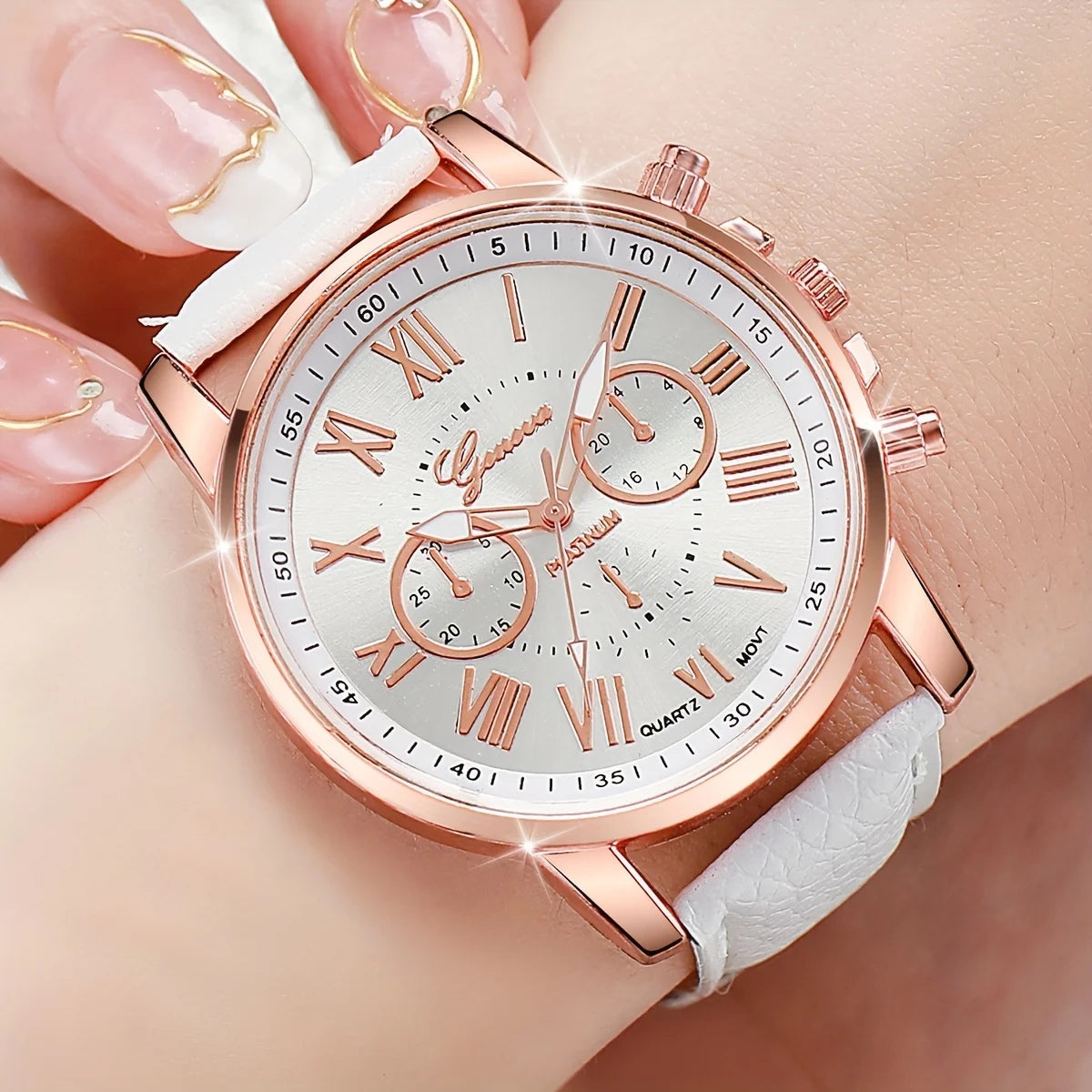 10 pcs Fashion Women's Watch Set Candy Color Casual Silicone Strap and PU Strap Quartz Watch Set Qme 6