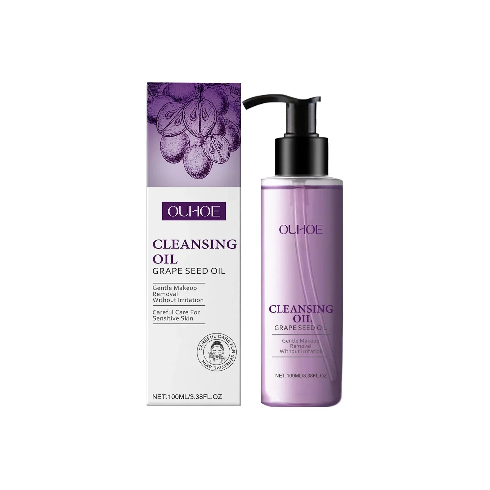 Grape Seed Cleansing Oil Makeup Remover for Sensitive Skin Non-Tightening Deep Purifying Hydrating Refreshing Facial Oil Control Qme 100ml Boxed