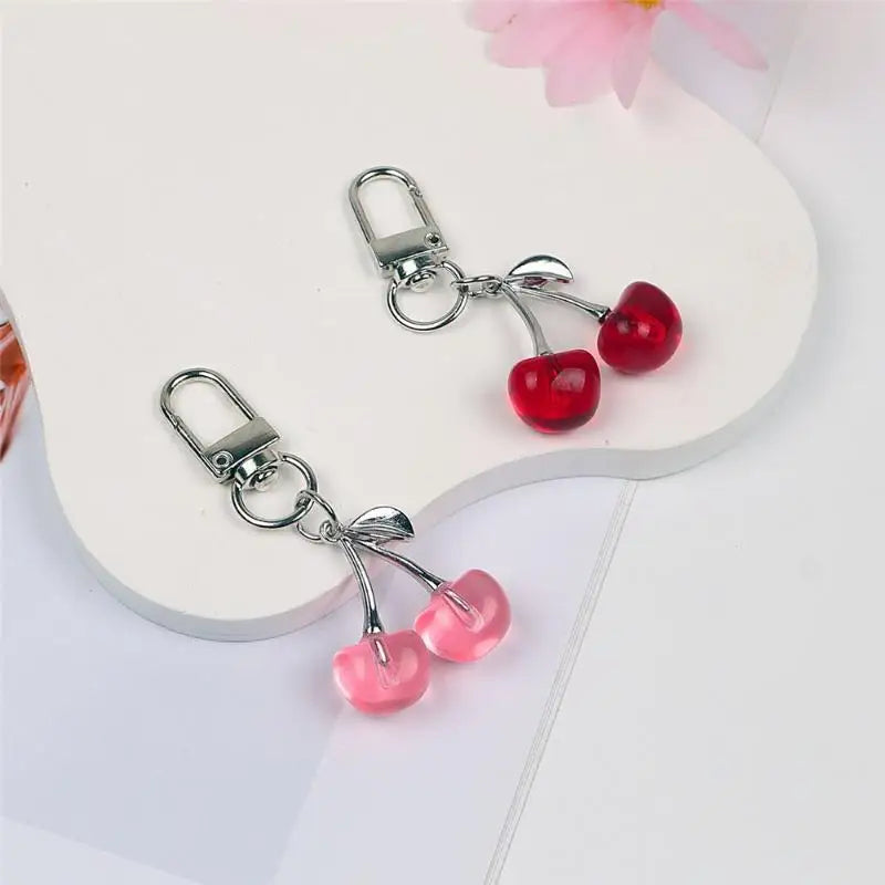 Crystal Cherry Keychain Pearl Bow Silver Heart Pendant Key Ring Qme