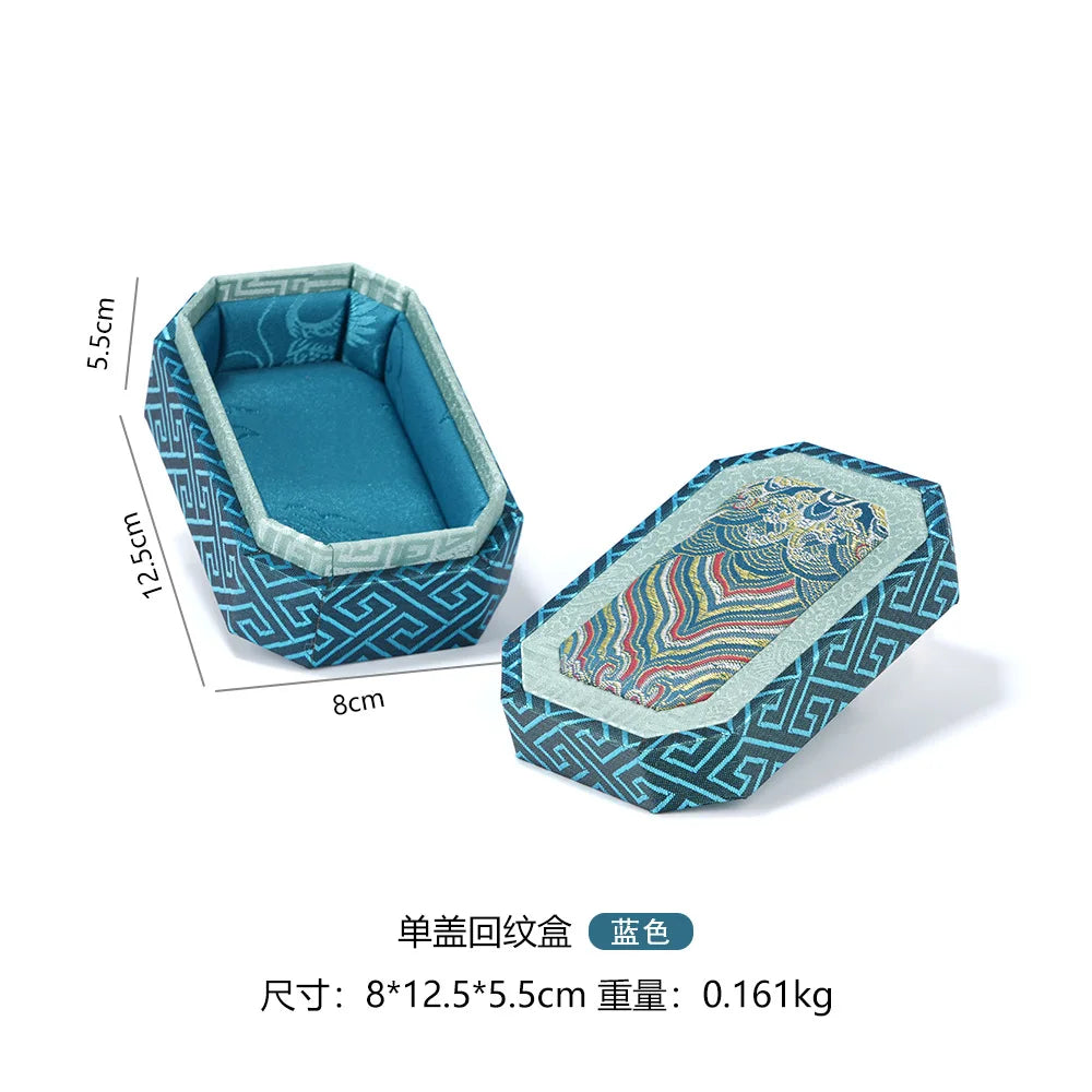 Chinese Style Brocade Jewelry Box Wave Pattern Heaven&Earth Cover for Curio Bracelet Storage Gift Packaging,Jewelry Display Box Qme Blue