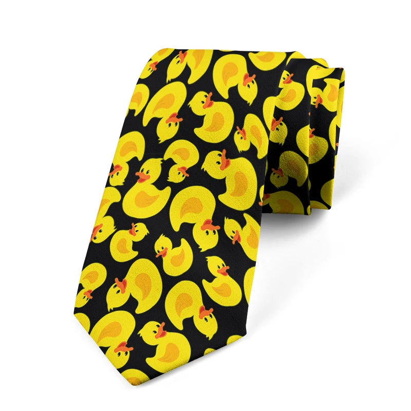 Cartoon Duck 3D Printed Tie Unisex Yellow Novelty Fashion Business Qme style8