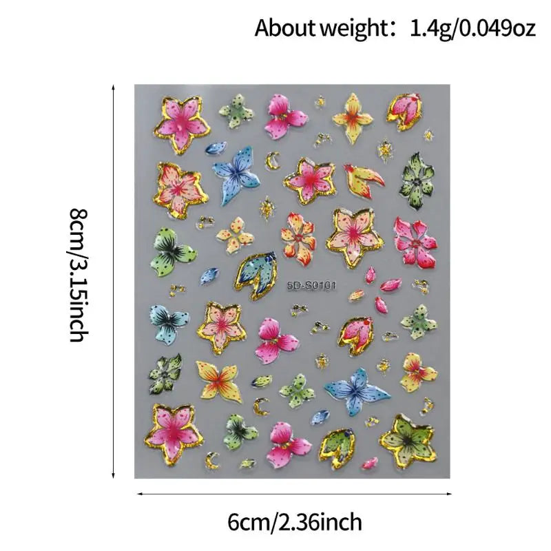 Blossom Floral Nail Stickers Bronzing 5D Spring Summer Petal Qme
