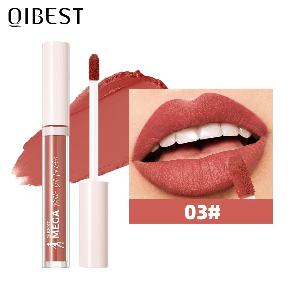 QIBEST New 24 Colors Matte Liquid Lipstick Long lasting Nude Brown Purple Lip tint Non-Stick Sexy Red Lipgloss Waterproof Makeup Qme 03