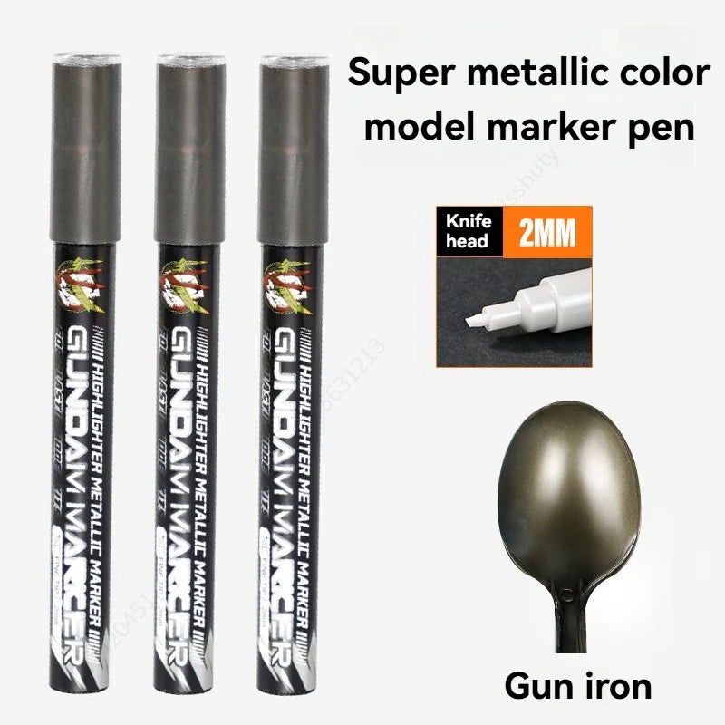 Metallic Reflective Marker Pen Set High Gloss Metallic Paint Pens for Mecha Model Painting DIY Handcraft Decoration Tools Qme Gun iron