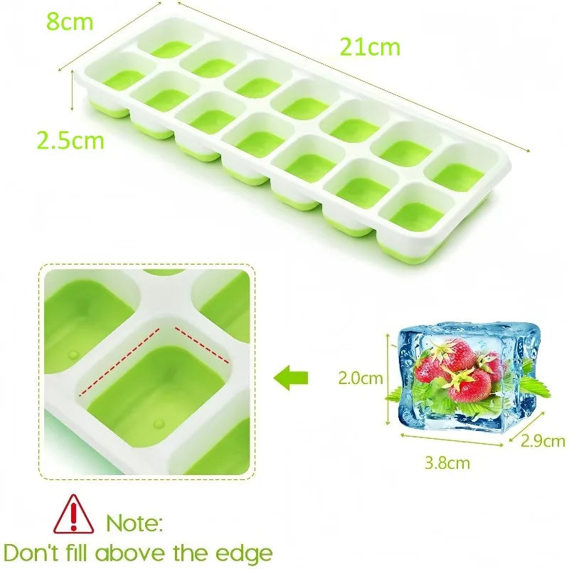 14 Grid Square Silicone Ice Cube Mold with Lid Household Homemade Frozen Ice Tool Cocktail Frozen Ice Mold Qme