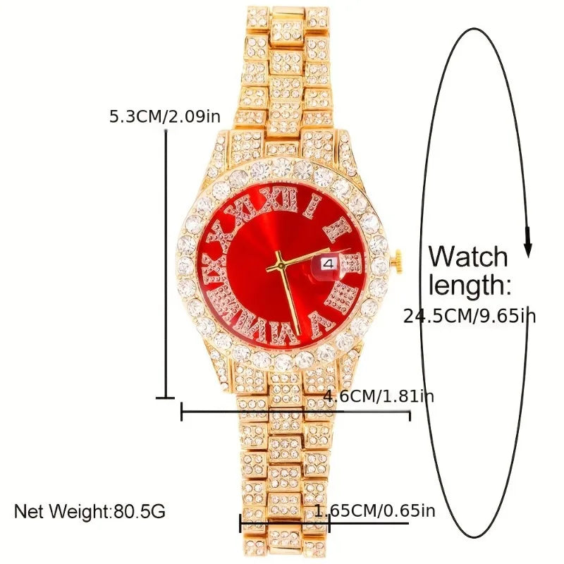 Men's Bling Jewelry Iced Out Watch Cuban Link Chain Cross Pendant Qme
