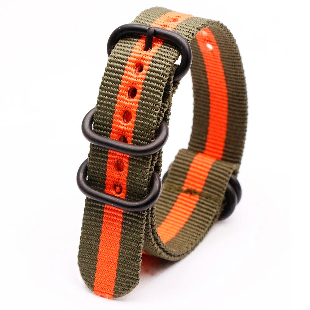 Black Ring Buckle Army Sports Nylon Watch Band Wrist Strap