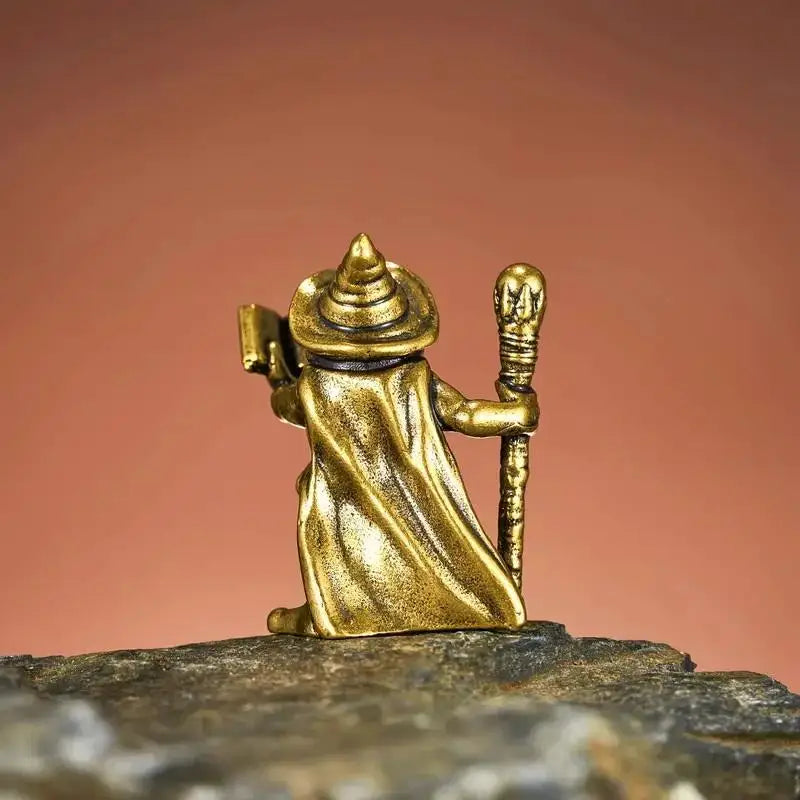 Vintage Brass Frog Wizard Statue Holding Magic Wand Ornament Home Qme