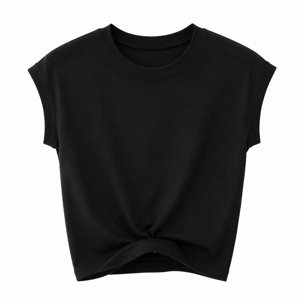 Korean Style Round Neck Women T Shirt Solid Color Breathable Short Sleeved T Shirt Slim Fit Stretchy Thin Base Top Summer Qme Black M