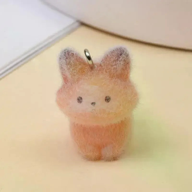 4pcs Resin Material Cute Cartoon Animal Fox Flocking Resin Charms Pendant For Jewelry Making DIY Keychain Necklace Accessories Qme