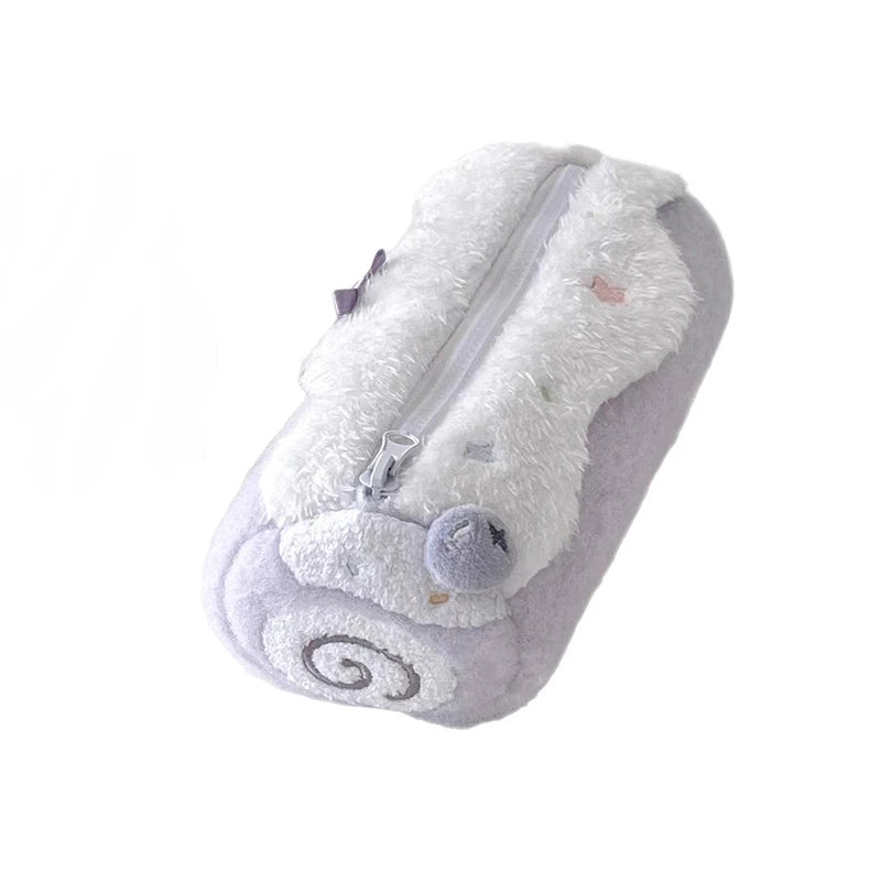 Cute Cake Cosmetics Bag Swiss Roll Plush Pencil Case Kawaii Large Qme