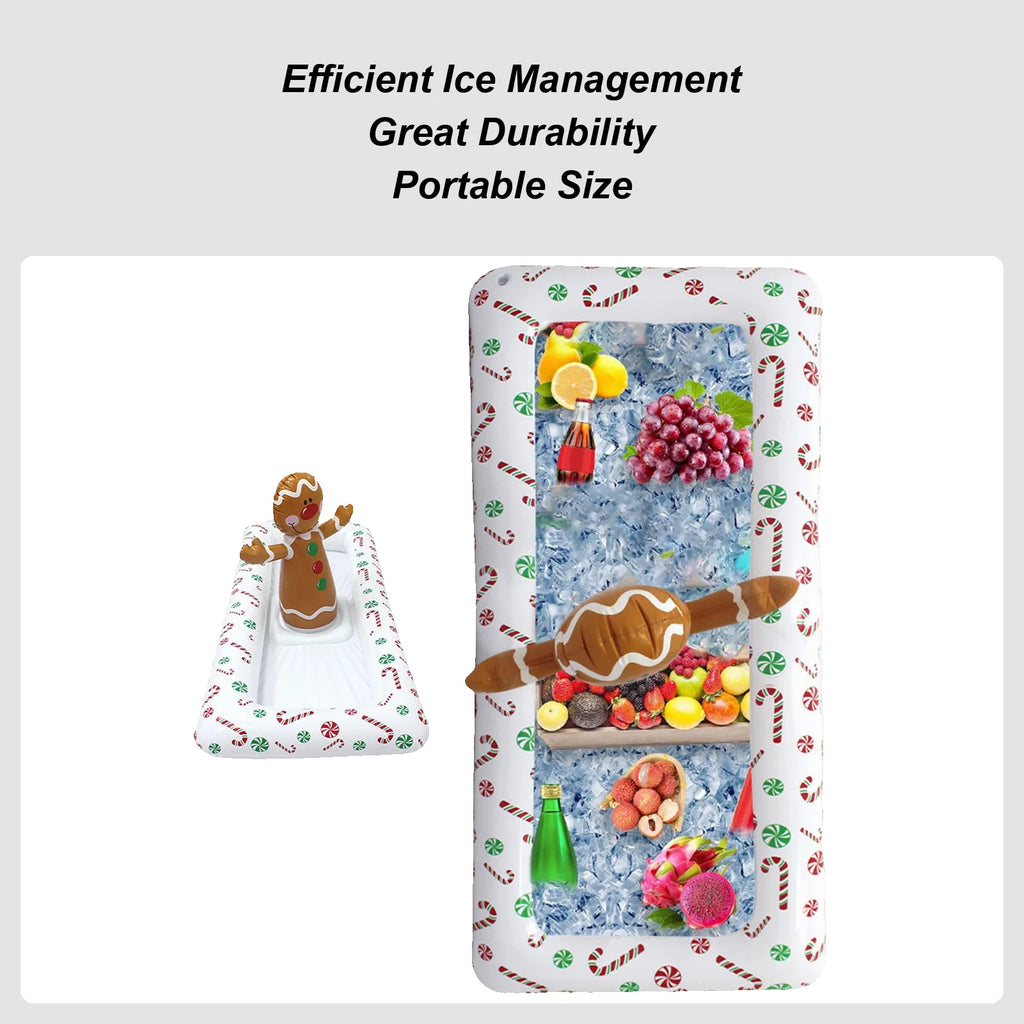 Inflatable Food Tray Ice Buffet Salad Serving Trays Holder Gingerbread Man Shape Cooling Container for Outdoor Indoor Hot Qme