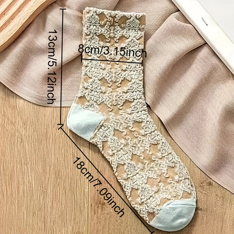 3pairs Floral Print Court Socks - Elegant, Breathable Fabric, Sweat-Absorbent, Comfortable Stockings for Daily WearRandom color Qme