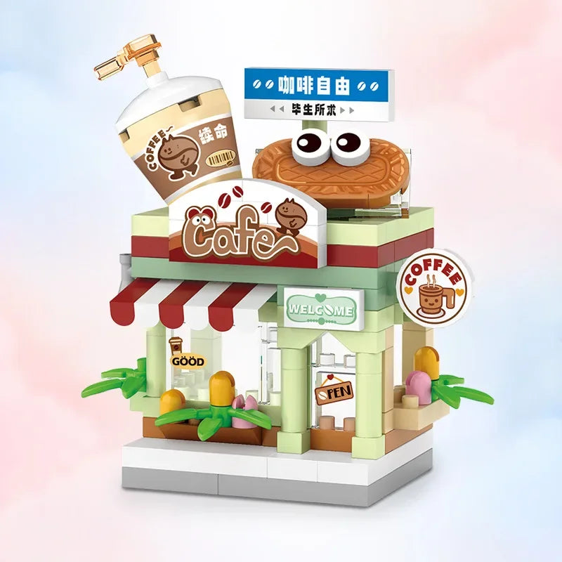 Restaurant Dessert Coffee Pet Fruit Store Street View Food House Building Blocks Kit Girls Bricks Model Kids Toy Boy Child Gifts Qme