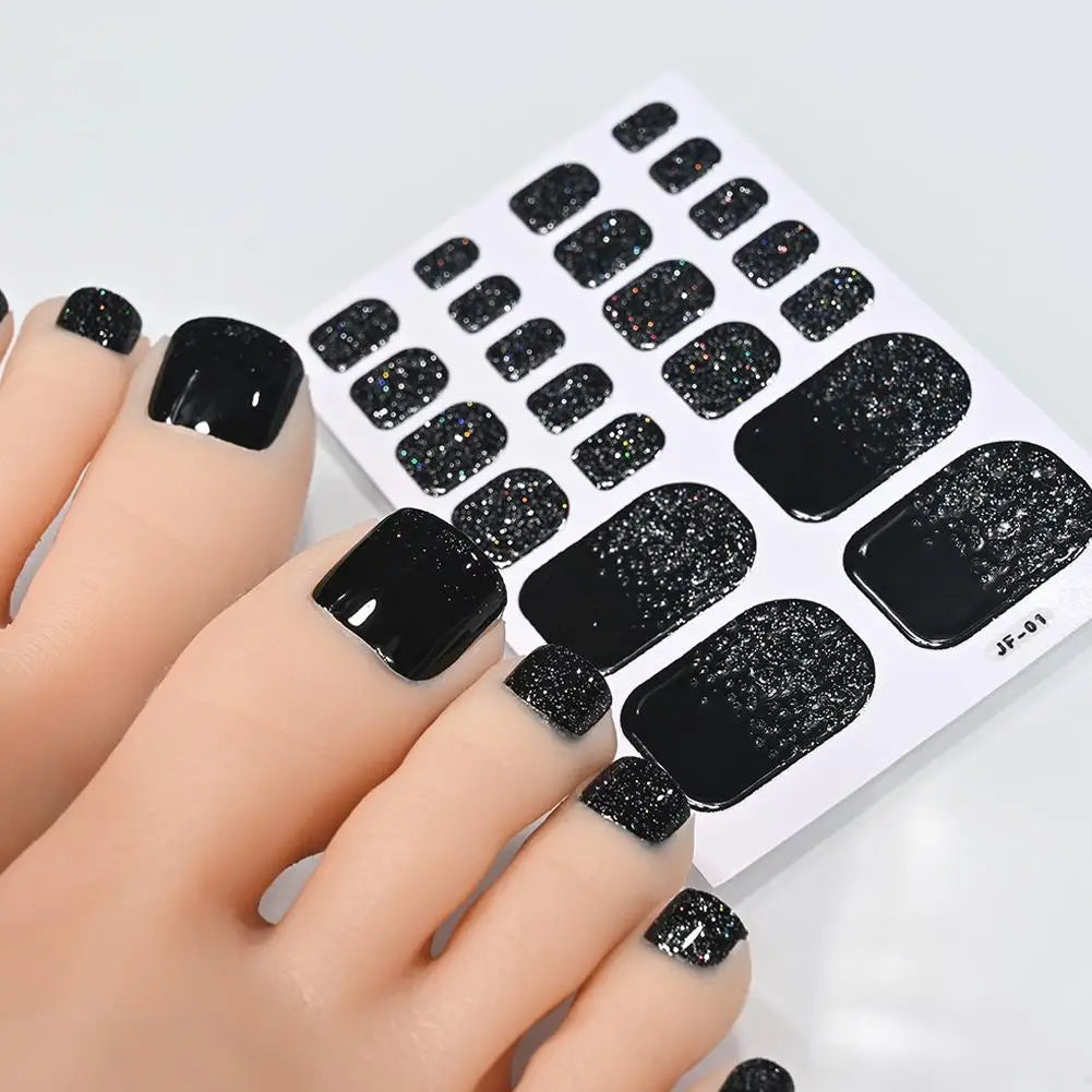 22Tips French Black Baking-free Toe Nail Stickers With Toenail Polish Patch Cover Decal Full Wraps Nail Glitter Art Long-La Y8P7 Qme
