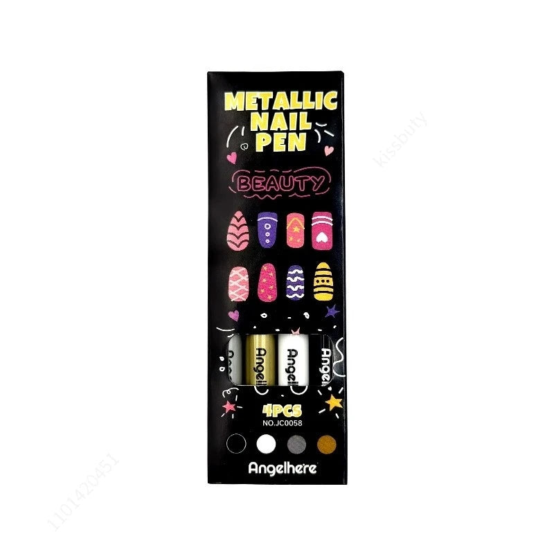 4 Colors Metal Nail Art Graffiti Pen Set Nail Marker Drawing Pen, Waterproof DIY Art Nail Painting Manicure Pen Qme 4 colors