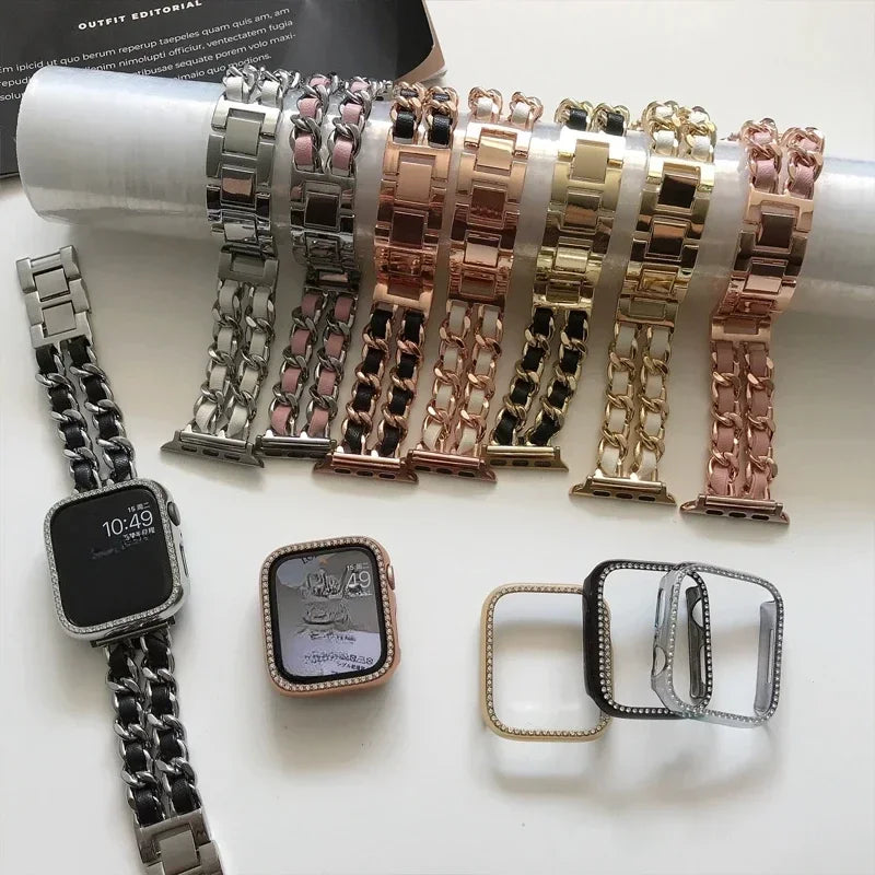 Luxury Metal Denim Strap For Apple Watch Band Ultra 2 1 49mm 41 45mm 38 42mm 44 40mm Bracelet For iWatch 9 8 7 SE 6 5 4 3 Women Qme